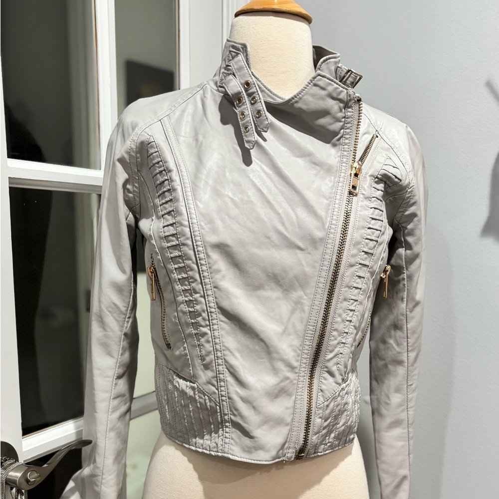 Blank NYC Light Gray Faux Leather Moto Jacket